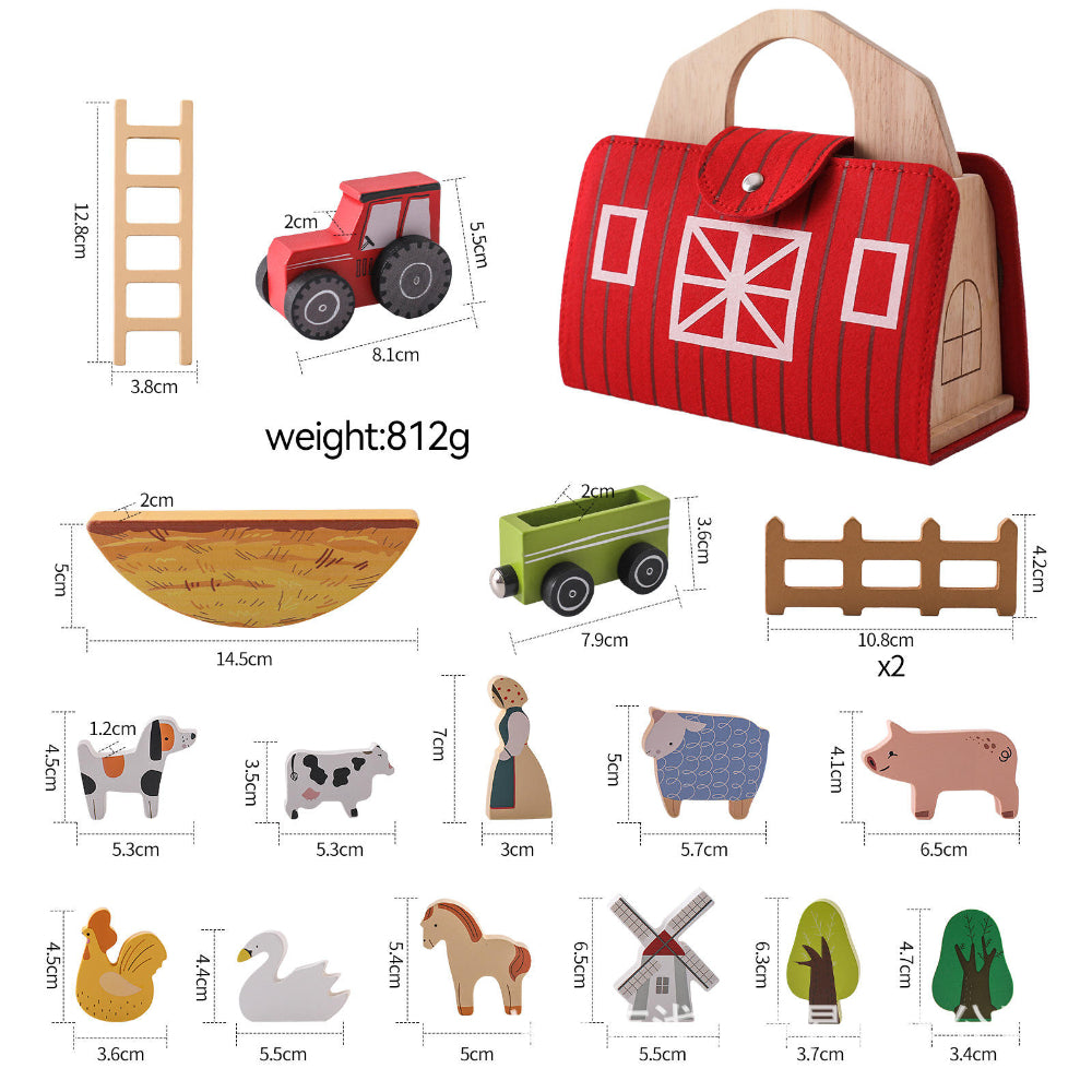 Set de granja de juguetes de madera para niños pequeños, portátil de madera