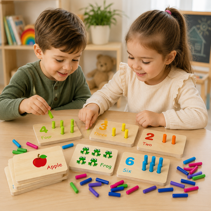 משחק חינוכי התאמת מספרים עם לוחות עץ