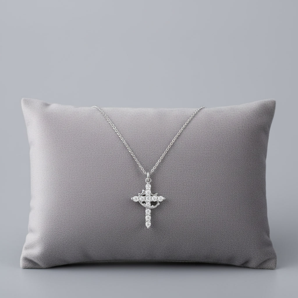 Halskette Damen Kreuz Anhänger Krone Gold Silber Schmuck