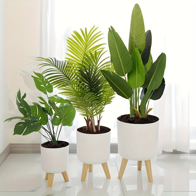Vaso Moderno Rotondo con Gambe in Legno | Vaso Decorativo per Piante da Interno e Esterno