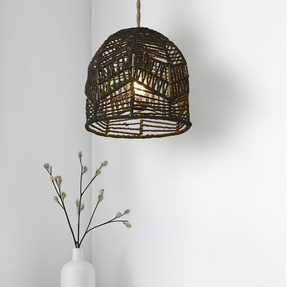 Handwoven Rope Pendant Shade | Rustic Farmhouse Chandelier Design