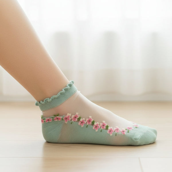 Ankle Socks Lace Trim Floral Comfortable Fit - Image 19
