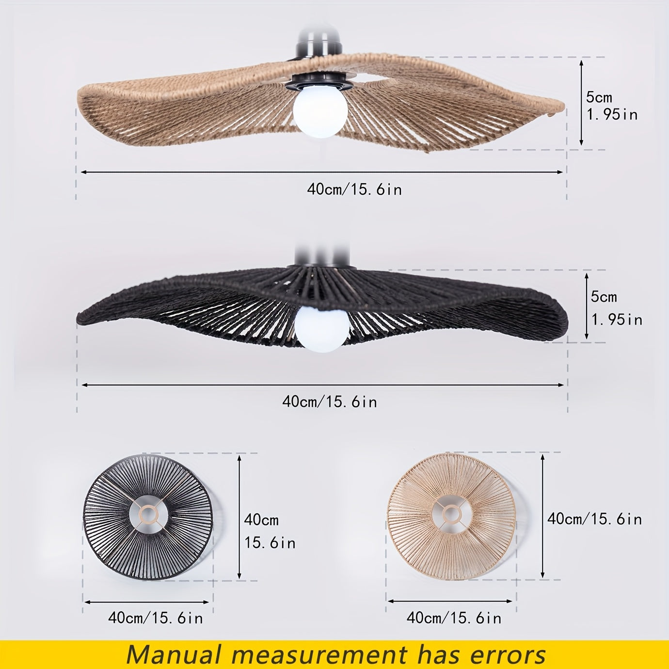 Pantalla de luz de techo de cuerda de papel tejida a mano | Diseño artístico natural