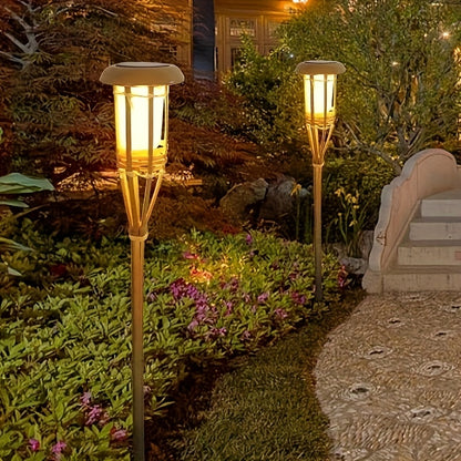 Solar Bambus-Flammenlichter (2er-Pack) | 12-LED Solar-Gartenlaternen für den Außenbereich