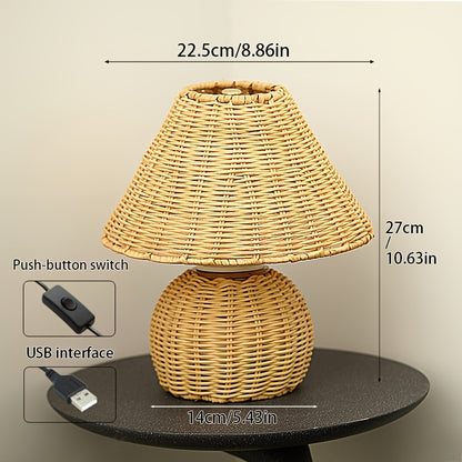 Schreibtischlampe aus Bambusgeflecht | USB-betriebenes Boho-Akzentlicht