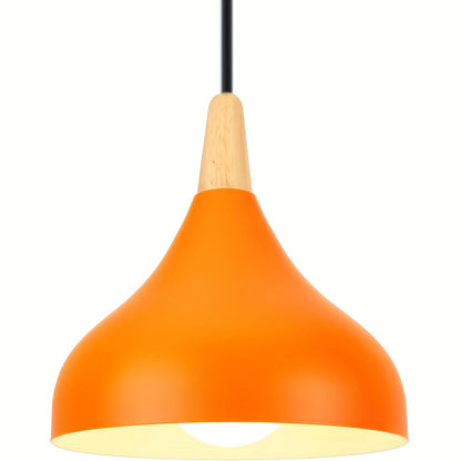 Modern Teardrop Pendant Light | Metal & Wood Hanging Lamp