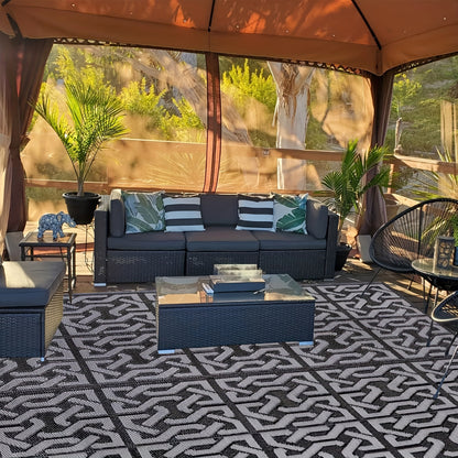 Tappeto Esterno Reversibile | Tappeto Moderno per Patio Nero e Grigio