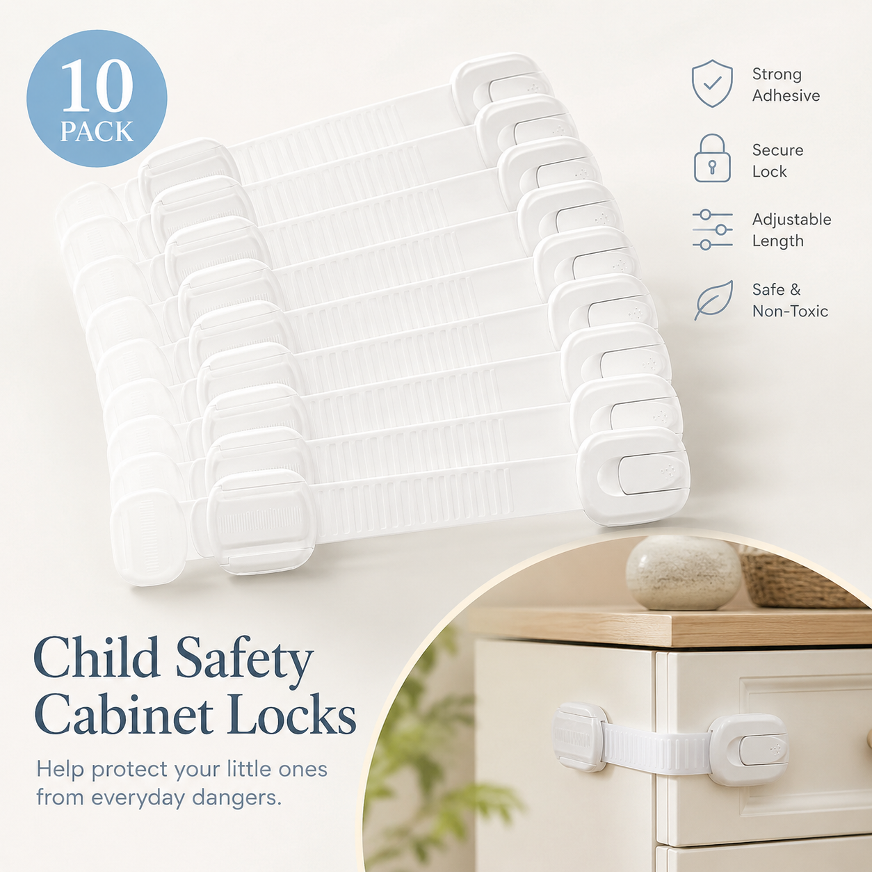 Baby Proof Cabinet Locks Child Safety Adhesive Straps - Image 2