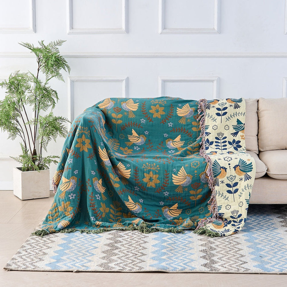 Reversible Scandinavian Bird Blanket | 100% Cotton Blanket