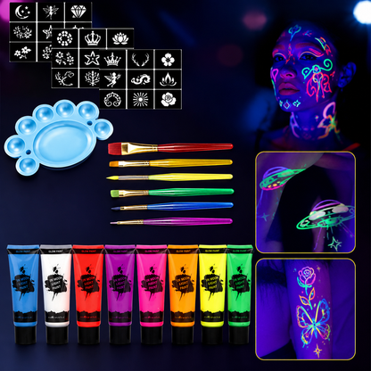 Set de pintura corporal UV que brilla en la oscuridad para fiestas y festivales