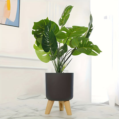 Vaso Moderno Rotondo con Gambe in Legno | Vaso Decorativo per Piante da Interno e Esterno