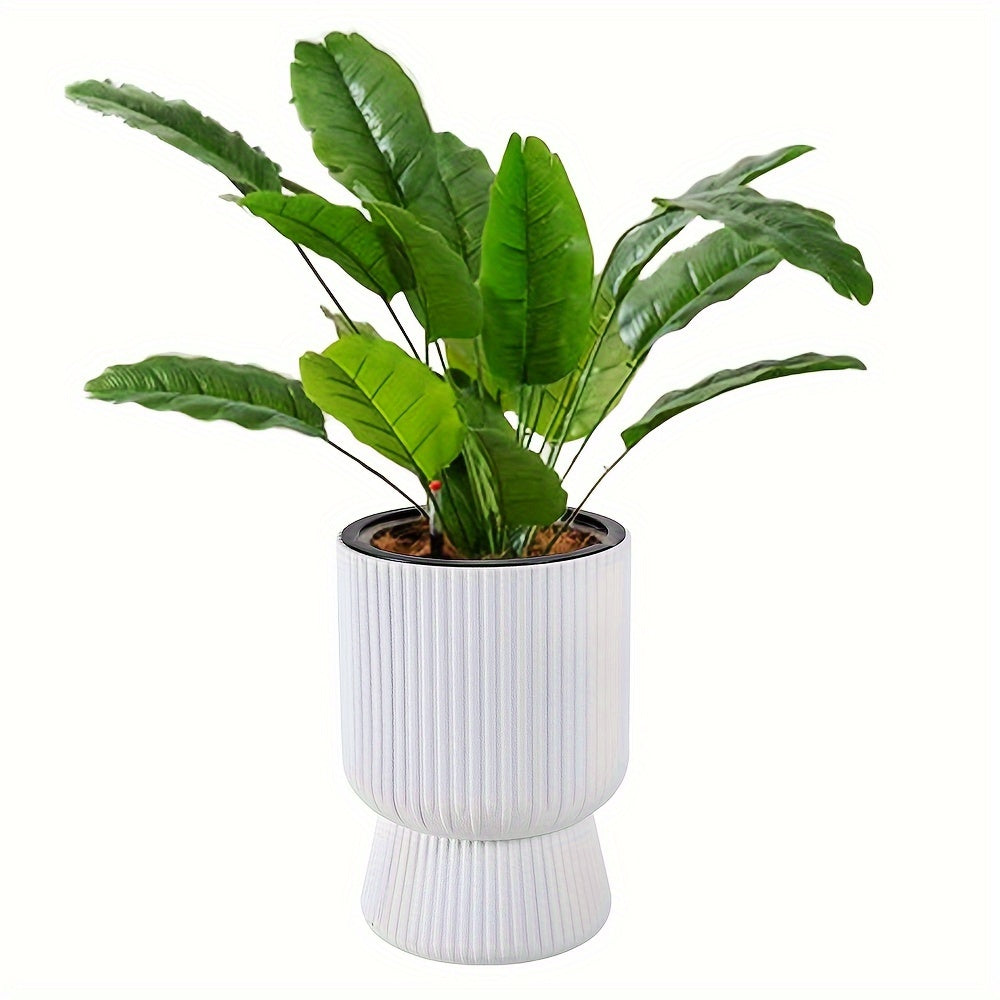 Hvid selvvandende blomsterpotte | Moderne vinrueglas-design plantekrukke med vandstandsmåler