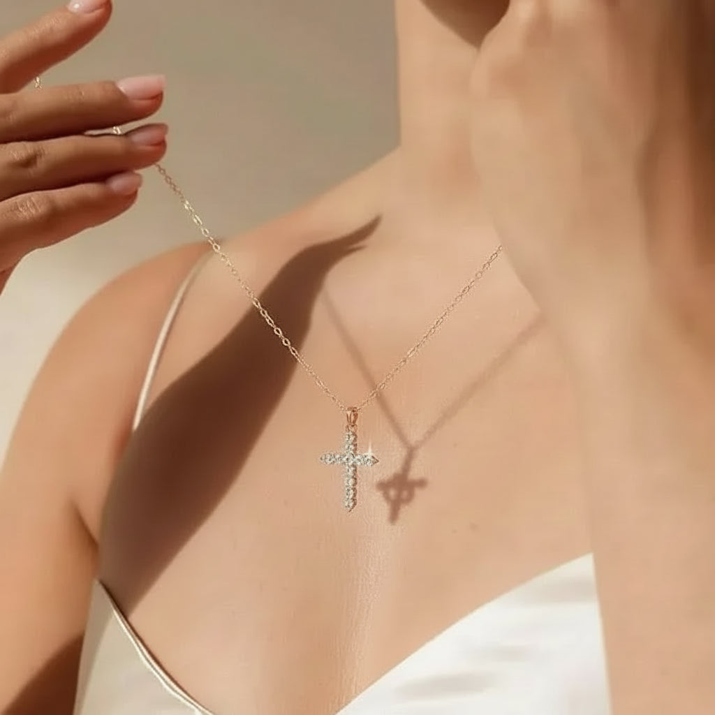 Halskette Damen Kreuz Anhänger Krone Gold Silber Schmuck