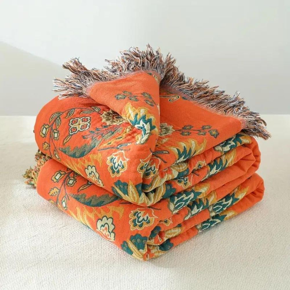 Cotton Throw Blanket Reversible Decorative Fringe Design - Image 5