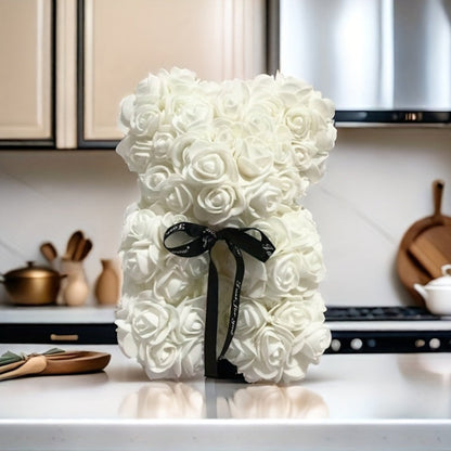 Presente Urso de Rosas do Dia da Mãe Urso de Peluche com Flor Artificial Decoração