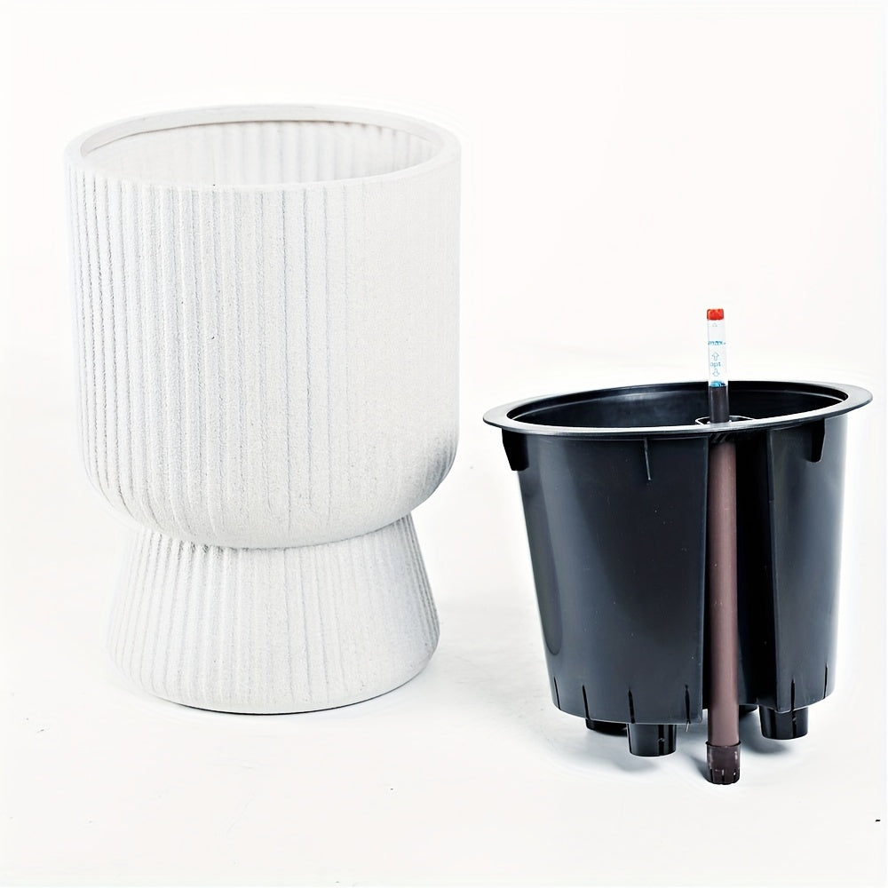 Hvid selvvandende blomsterpotte | Moderne vinrueglas-design plantekrukke med vandstandsmåler