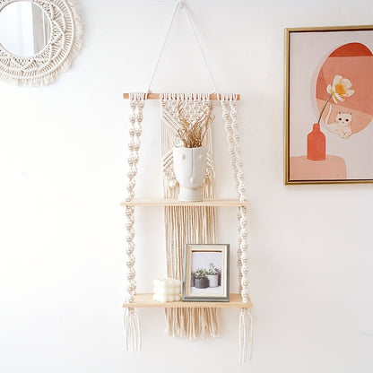 Mensola da parete Boho in macramè | Scaffale sospeso a 2 livelli