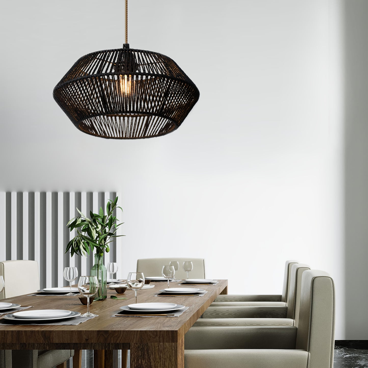 Abajur de Corda de Papel Tecido à Mão | Design Natural Moderno