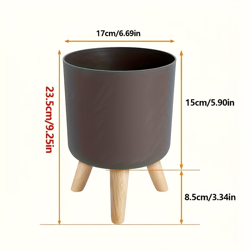 Vaso Moderno Rotondo con Gambe in Legno | Vaso Decorativo per Piante da Interno e Esterno