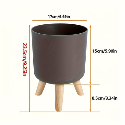 Vaso Moderno Rotondo con Gambe in Legno | Vaso Decorativo per Piante da Interno e Esterno
