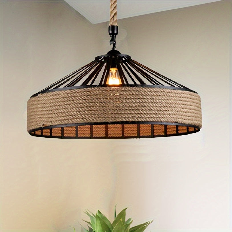 Rustikale Hängeleuchte aus Hanfseil | Vintage Bauernhaus-Deckenlampe