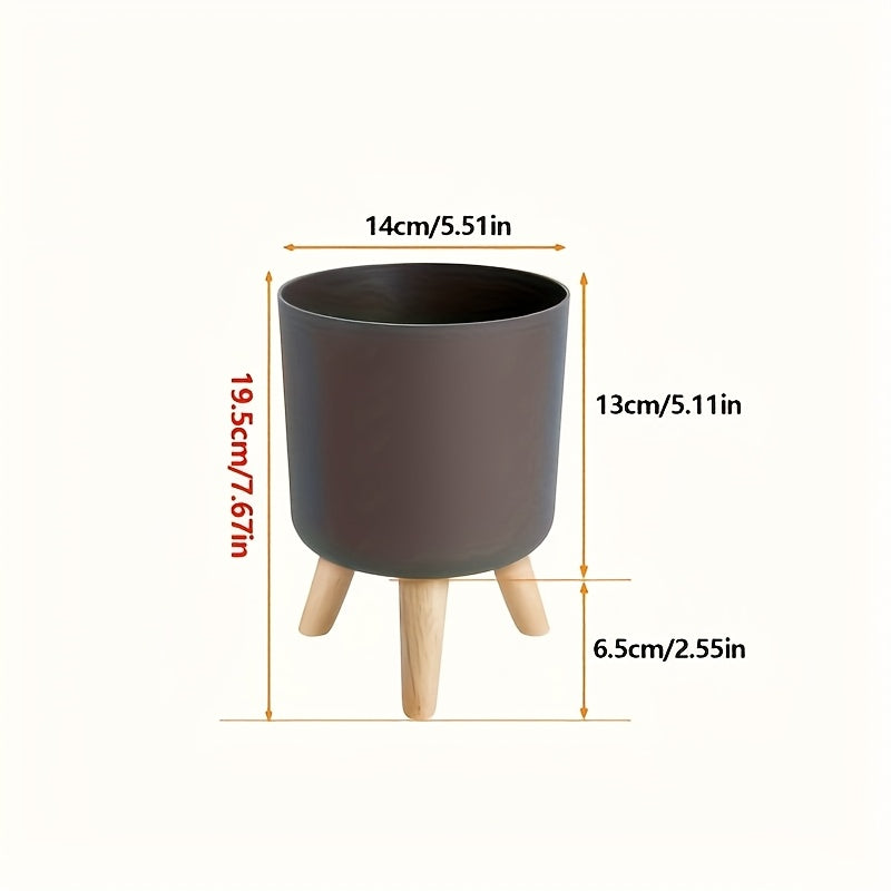 Vaso Moderno Rotondo con Gambe in Legno | Vaso Decorativo per Piante da Interno e Esterno