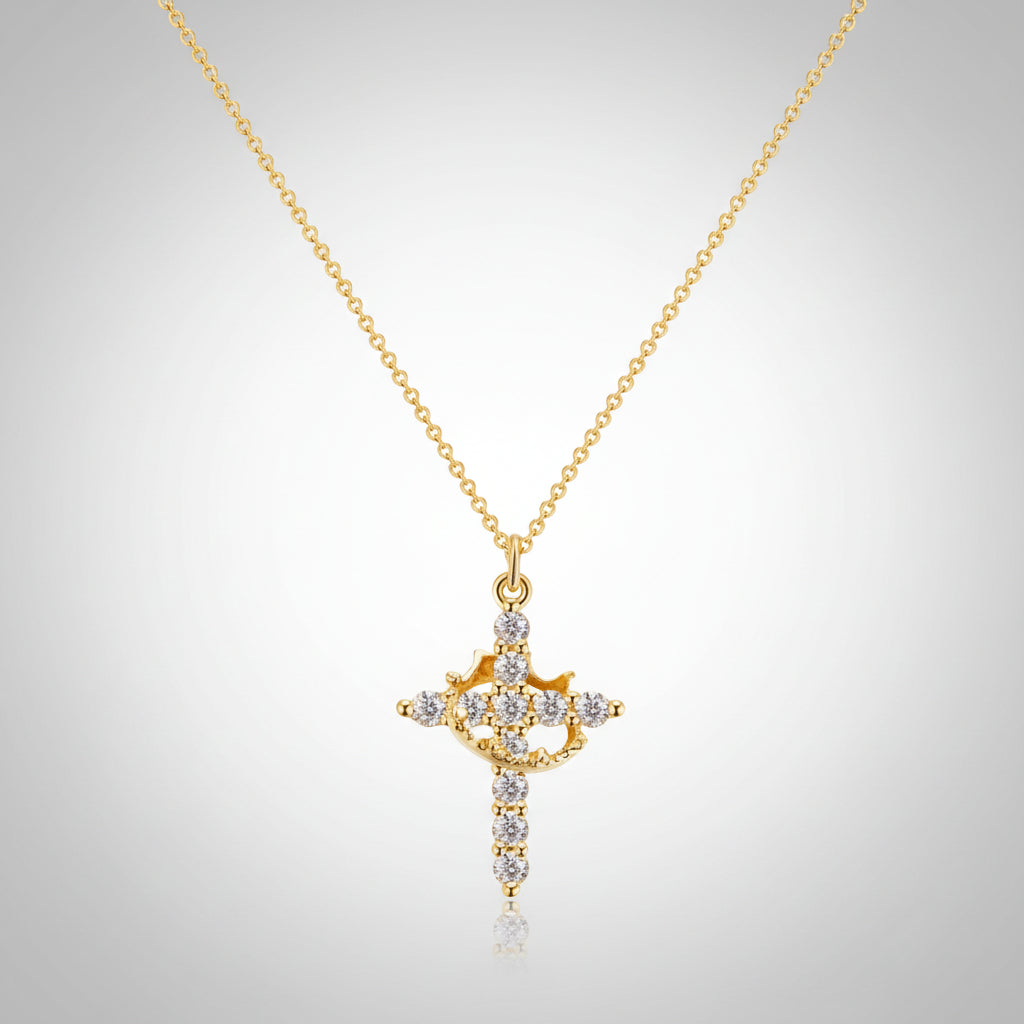 Halskette Damen Kreuz Anhänger Krone Gold Silber Schmuck