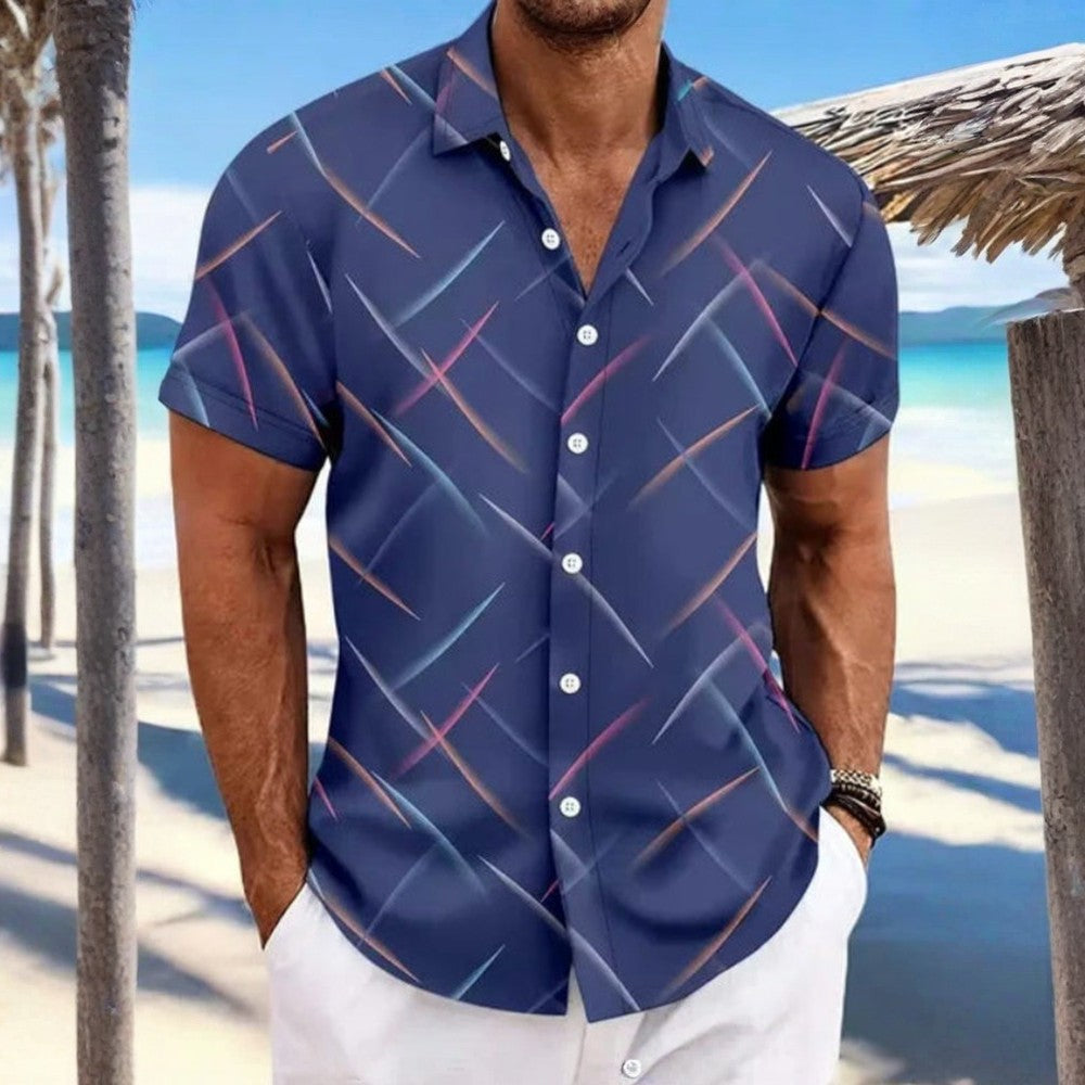 Camicia da uomo a maniche corte con bottoni e motivo geometrico