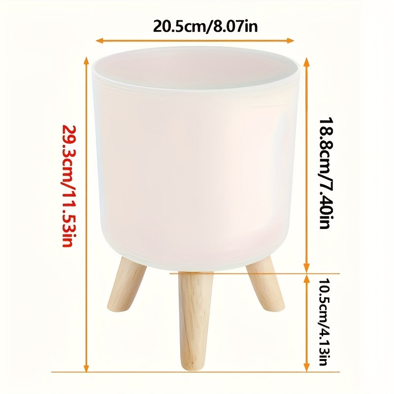 Vaso Moderno Rotondo con Gambe in Legno | Vaso Decorativo per Piante da Interno e Esterno