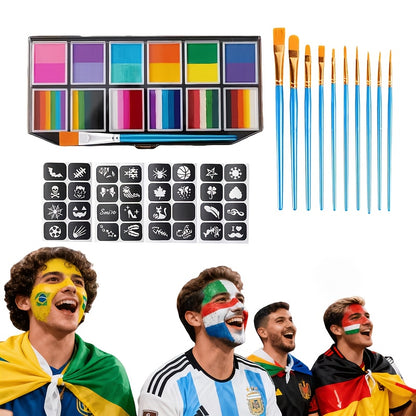 Kit di pittura per il viso a tema pallone da calcio con colori neon per festival ed eventi