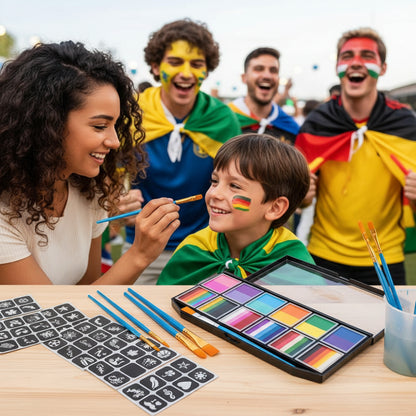 Kit di pittura per il viso a tema pallone da calcio con colori neon per festival ed eventi