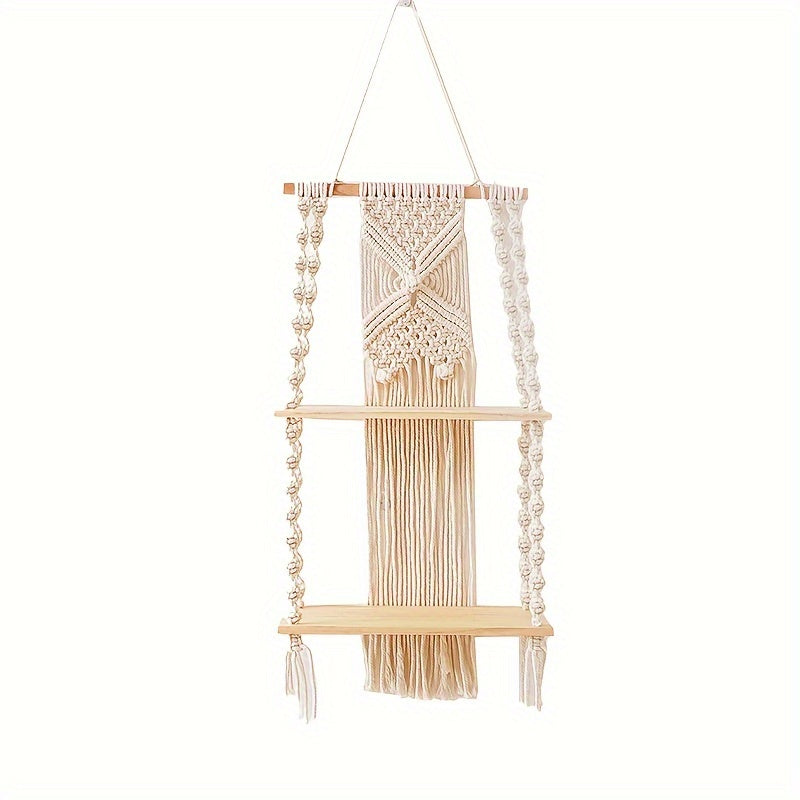 Mensola da parete Boho in macramè | Scaffale sospeso a 2 livelli
