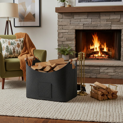 Firewood Carrier Leather Handles Felt Storage Bag - Image 6