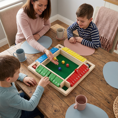 Gioco da tavolo in legno con dadi per famiglia, apprendimento della matematica