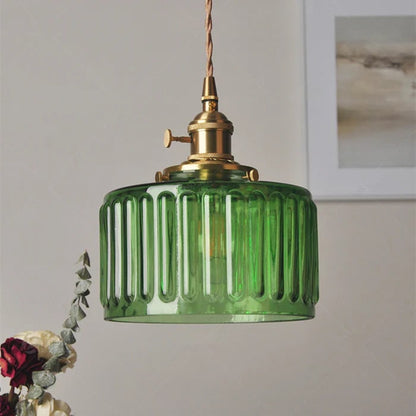 Green Glass Pendant Light Adjustable Hanging - Image 1