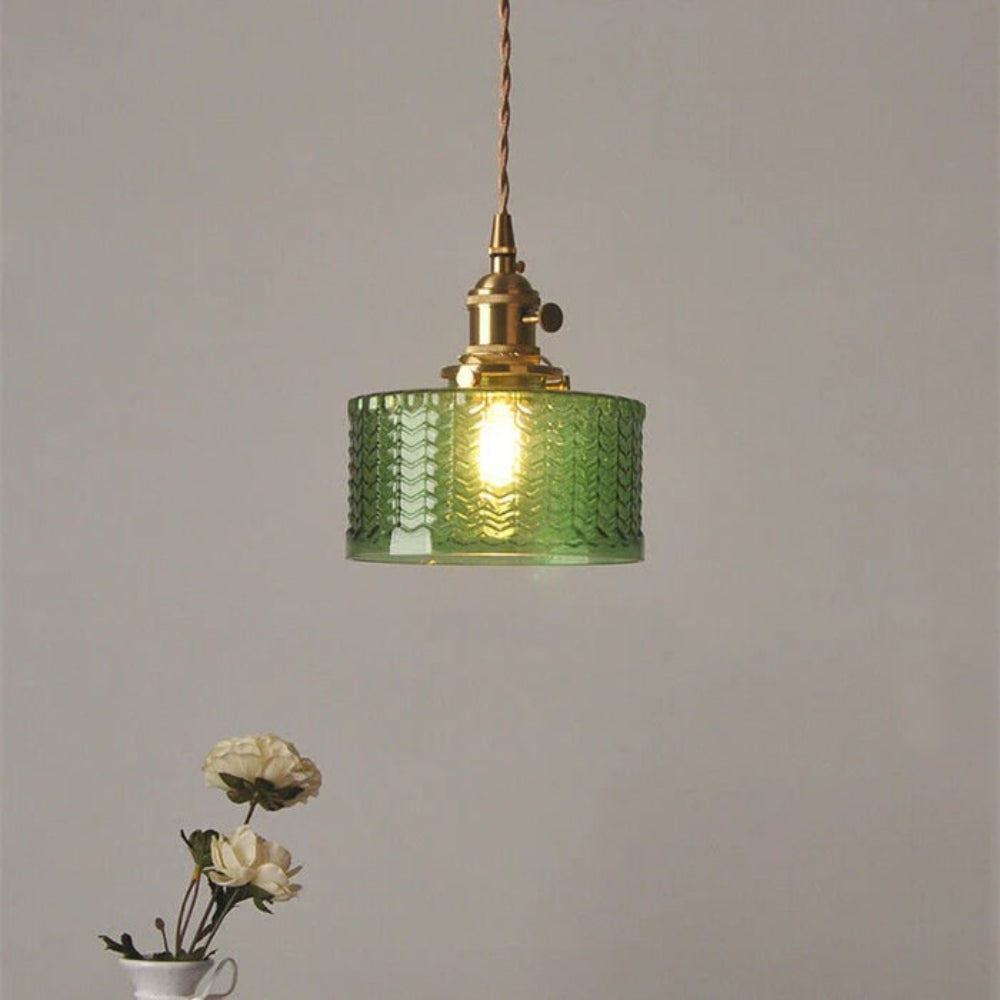 Green Glass Pendant Light Adjustable Hanging - Image 11