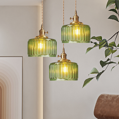 Green Glass Pendant Light Adjustable Hanging - Image 7