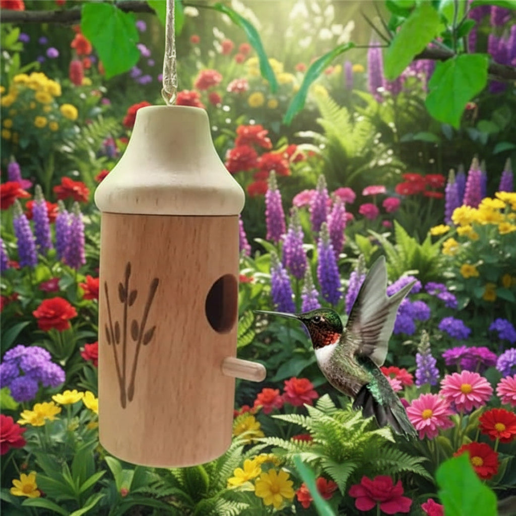 Hummingbird House Wooden Birdhouse Garden Decor - Image 1