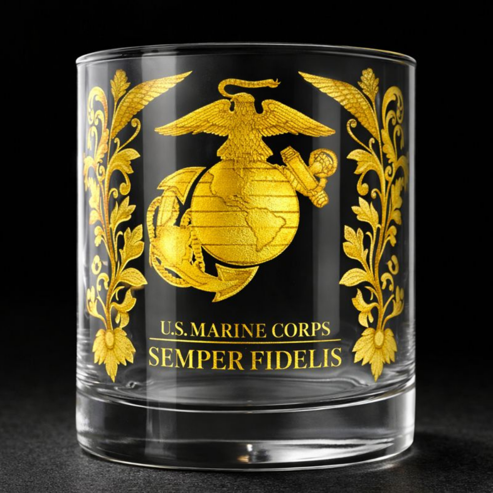 Bicchiere da Whisky Veterano Militare con Incisione Dorata per Esposizione e Bevande