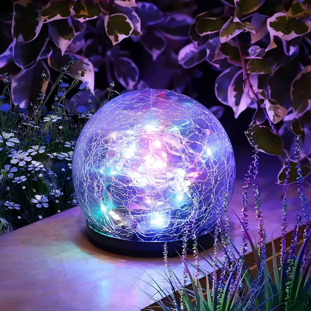 Solarleuchten Kugel mit knisterndem Glas Pfadakzent Außenleuchten Glühen