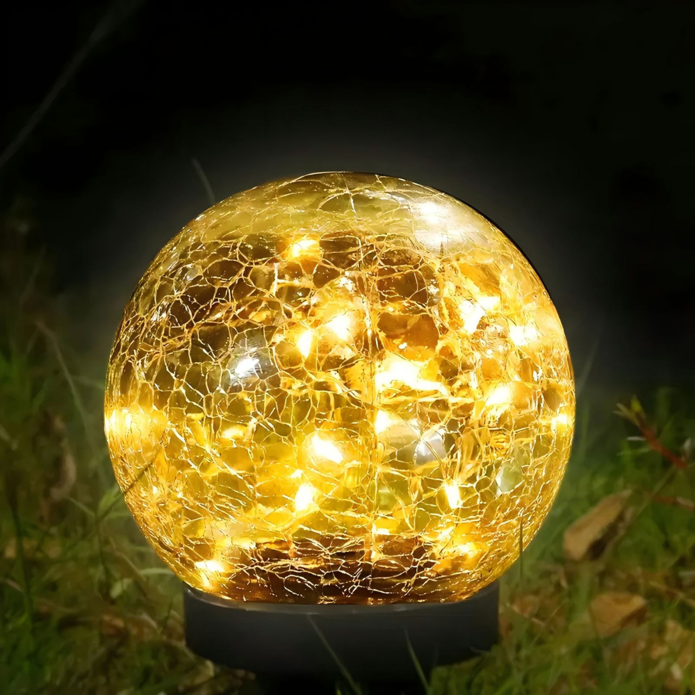 Solarleuchten Kugel mit knisterndem Glas Pfadakzent Außenleuchten Glühen