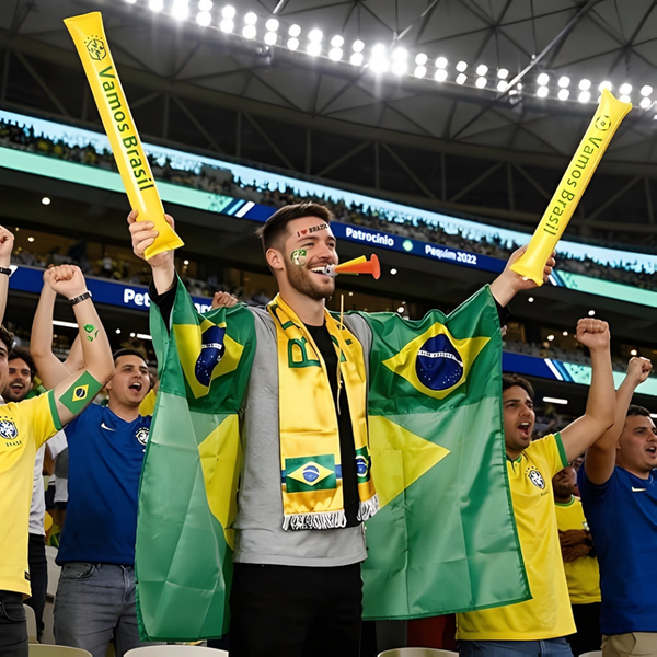 Kit de Fã de Futebol Brasil Conjunto de Festa Bandeira Capa Cachecol Corneta