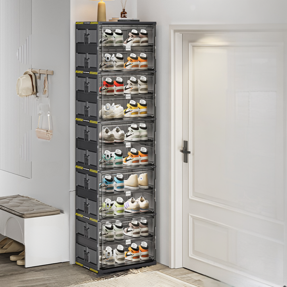 Organizzatore Impilabile per Scarpe a 8 Ripiani con Contenitori Trasparenti