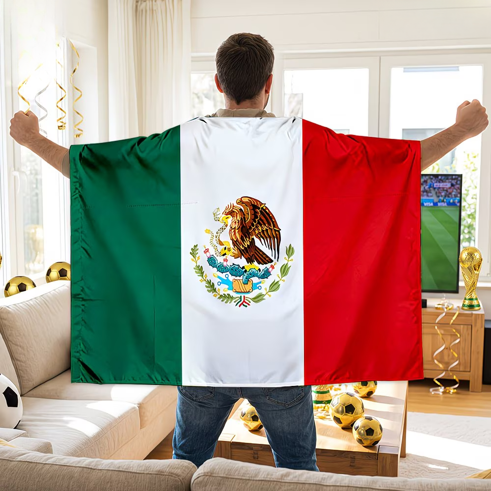 Bandera de Capa de Fútbol México para Aficionados Usable Día de Partido Grande