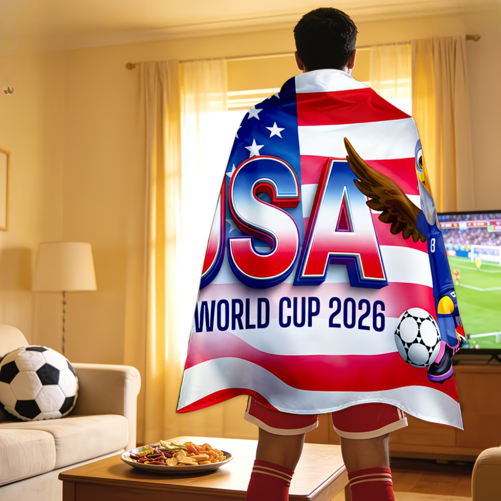 Capa de Adepto de Futebol com Bandeira dos EUA para o Dia do Jogo da Taça do Mundo