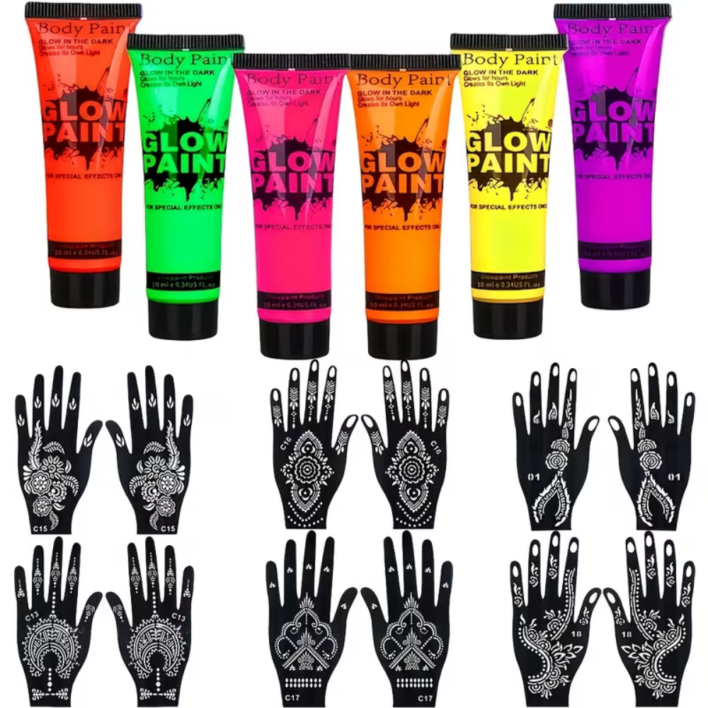 Set de vopsea corporală UV strălucitoare pentru fotbal, neon pentru față
