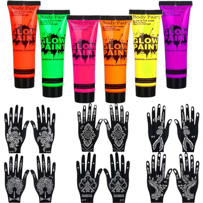 Set de vopsea corporală UV strălucitoare pentru fotbal, neon pentru față
