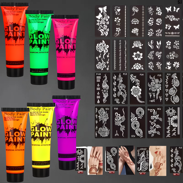 Conjunto de Tinta Corporal Fluorescente UV para Bola de Futebol Neon para Rosto