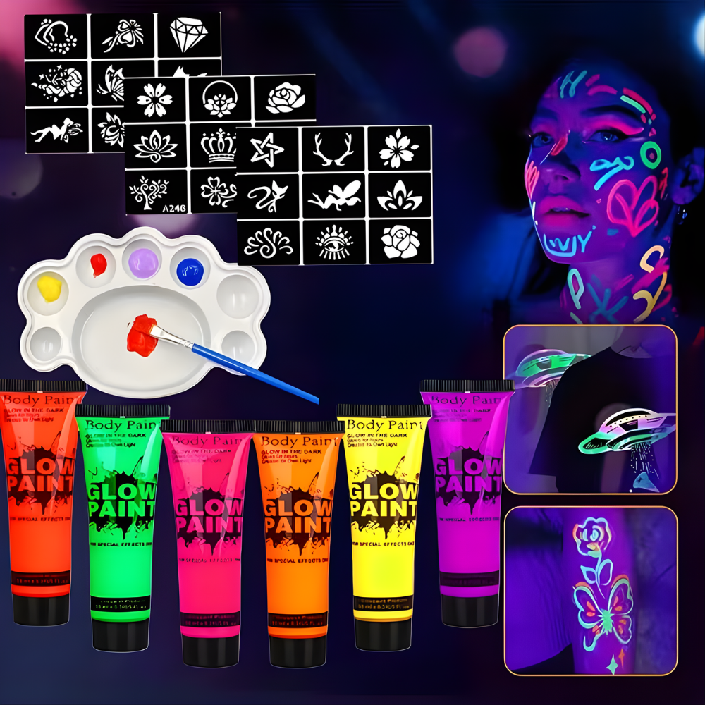 Set de vopsea corporală UV strălucitoare pentru fotbal, neon pentru față