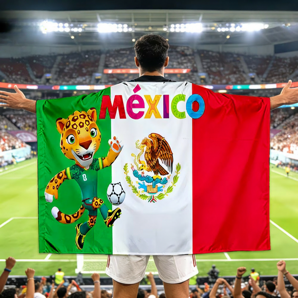 Capa de Adepto de Futebol com Bandeira do México Estilo Copa do Mundo Grande